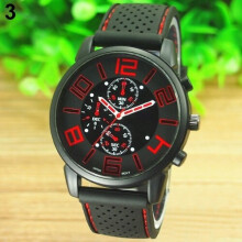 Sports Wrist Watch Casual Quartz Analog Silicone Stainless Steel Dial Red