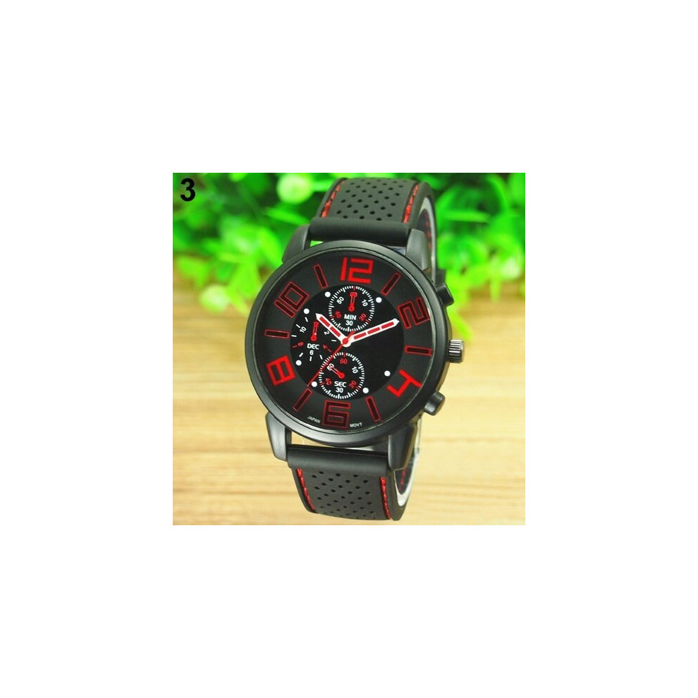 Sports Wrist Watch Casual Quartz Analog Silicone Stainless Steel Dial Red