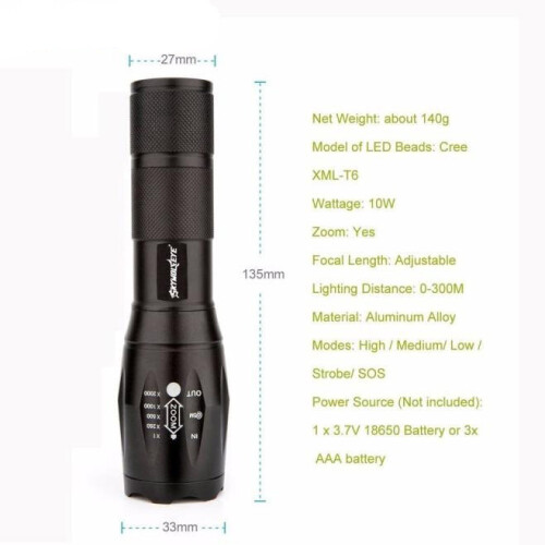X800 Tactical LED Flashlight G700  Zoom Super Bright Military Grade 1