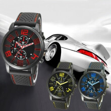 Fashion Quartz Analog Silicone Stainless Steel Dial Sports Wrist Watch Red