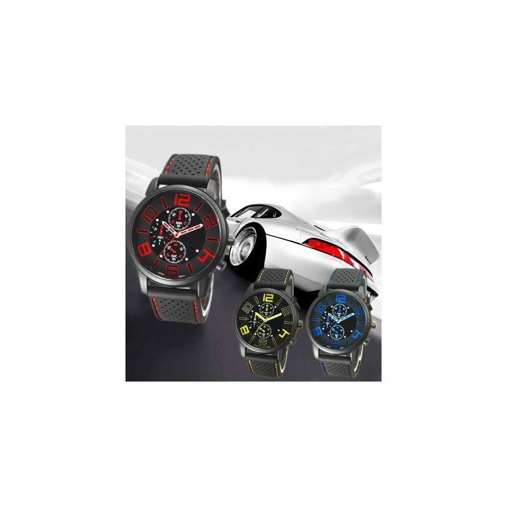 Fashion Quartz Analog Silicone Stainless Steel Dial Sports Wrist Watch Red
