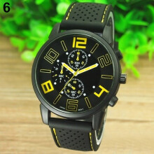 Fashion Quartz Analog Silicone Stainless Steel Dial Sports Wrist Watch Yellow
