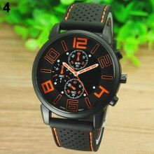 Fashion Quartz Analog Silicone Stainless Steel Dial Sports Wrist Watch Orange
