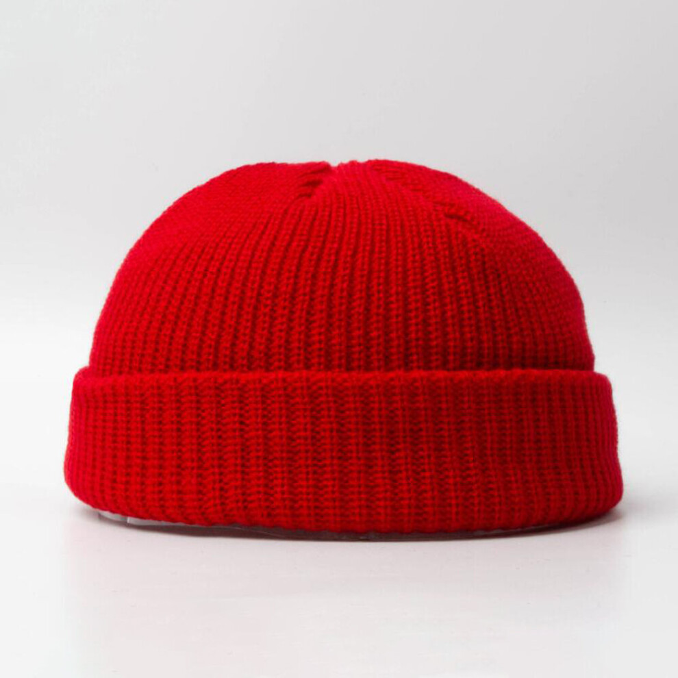 Classic Women and Men's Warm Winter Hats Acrylic Knit Cuff Beanie Cap Daily Beanie Hat-Red