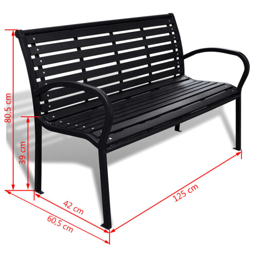 VidaXL vidaXL Garden Bench 125cm Steel and WPC Black Outdoor Patio Park Seat Chair 1