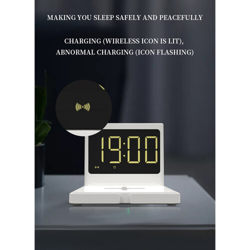 LED Digital Clock Fast Wireless Charger for iPhone/Samsung ,Digital LED