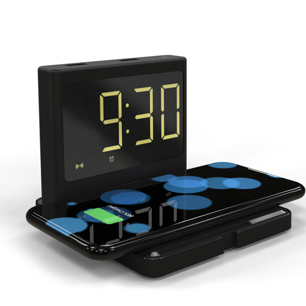 LED Digital Clock Fast Wireless Charger for iPhone/Samsung ,Digital LED Clock for Bedroom -Black