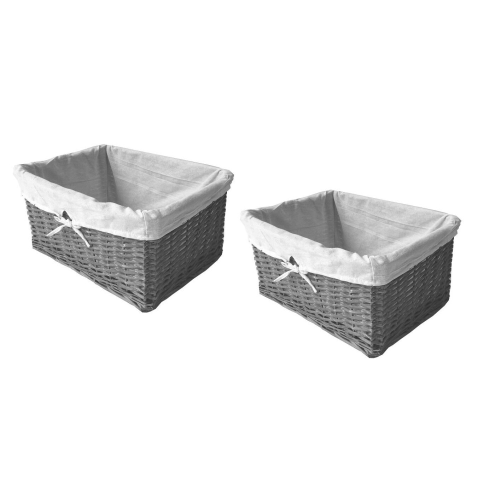 (Grey, Set of 2 XLarge) Willow Wicker Wider Deep Nursery Storage Basket