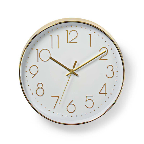 Nedis Circular Wall Clock | 30 cm Diameter | Easy To Read Numbers | Gold