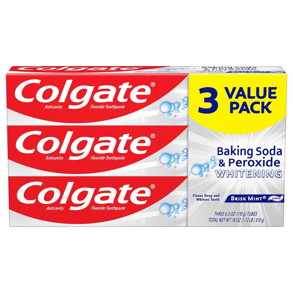 Colgate Baking Soda & Peroxide Whitening Toothpaste, Brisk Mint, 170 g - 3 PACK