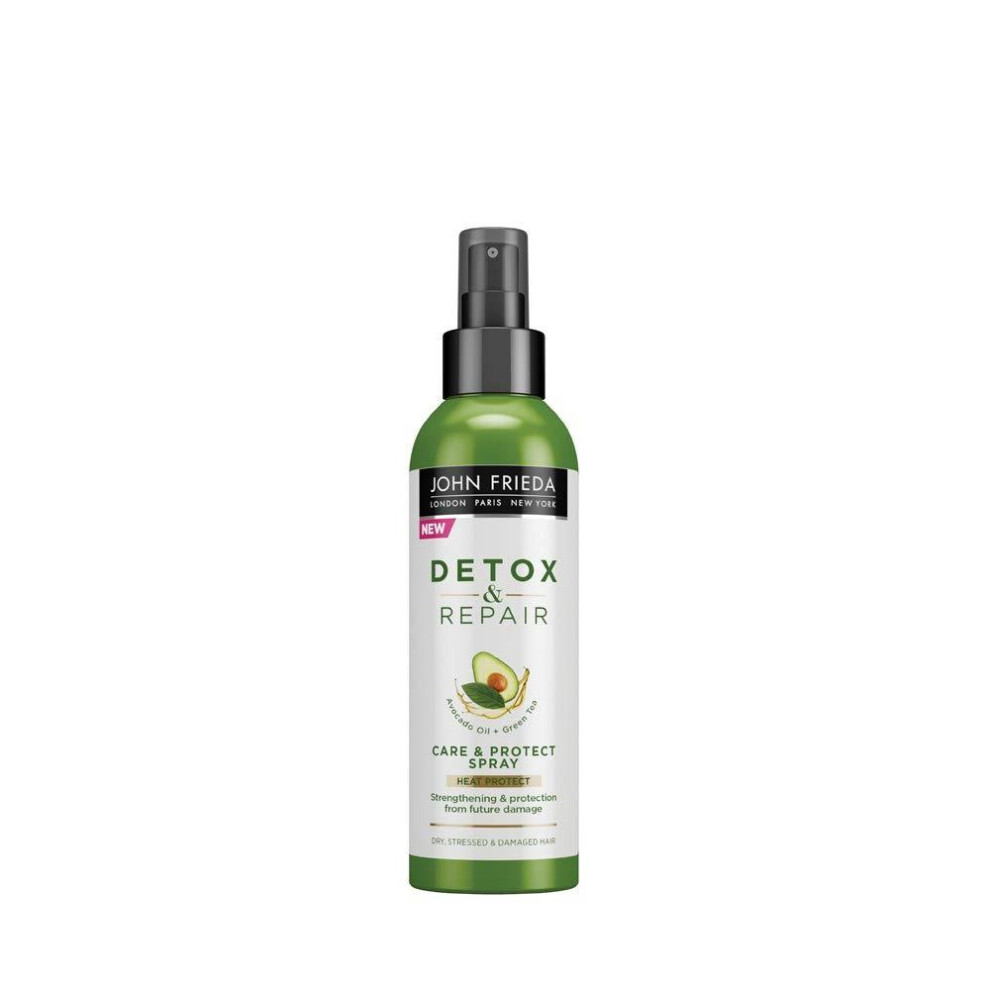 John Frieda Detox & Repair Care & Heat Protect Spray for Dry, STRESSED & Damaged Hair with Avocado Oil and Green Tea, 200 ml