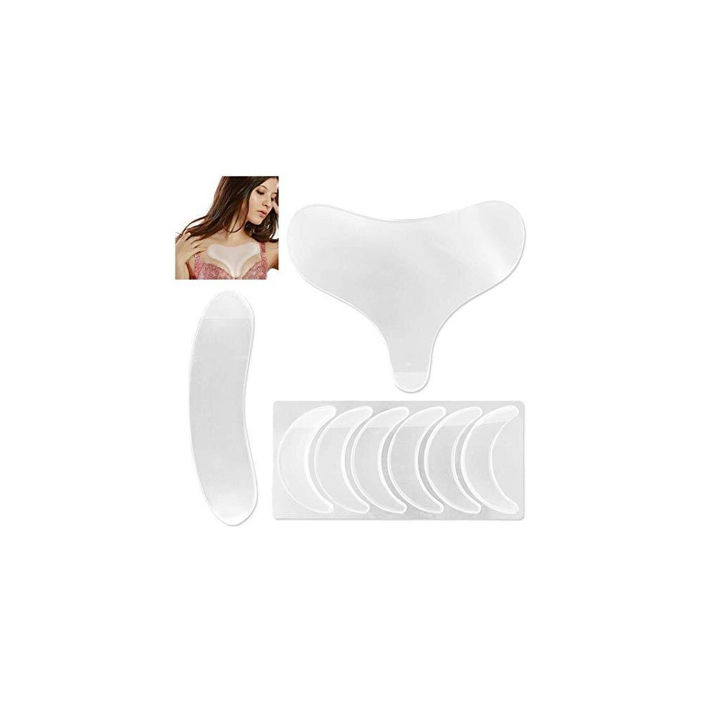 Wudong 8 Pcs Reusable Silicone Anti Wrinkle Pad Set, Includes Decollete Chest Pad Neck Patch Eye Patches For Prevent And Eliminate Wrinkles