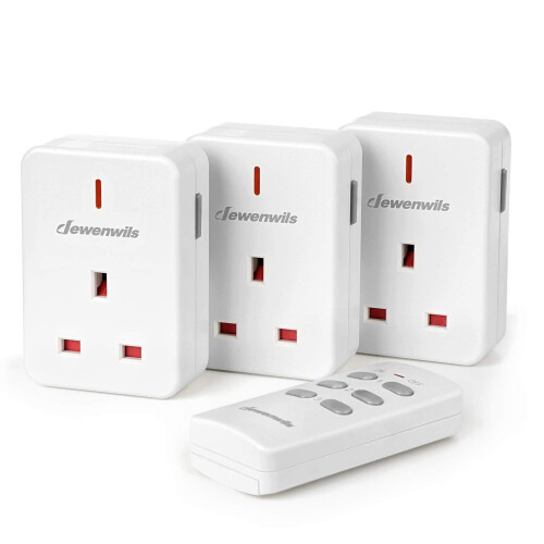 DEWENWILS Remote Control Plug Socket, 13A/3120W Heavy Duty Wireless Light Switch, 30m/100ft Long Range, Programmable, CE and RoHS Listed, 3 Pack Soc