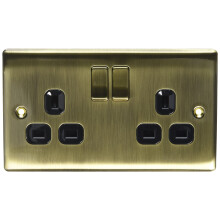 BG Electrical nab22b Metal Antique Brass Double Plug Socket Switch -  Antique Brass Black