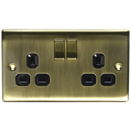BG Electrical nab22b Metal Antique Brass Double Plug Socket Switch -  Antique Brass Black