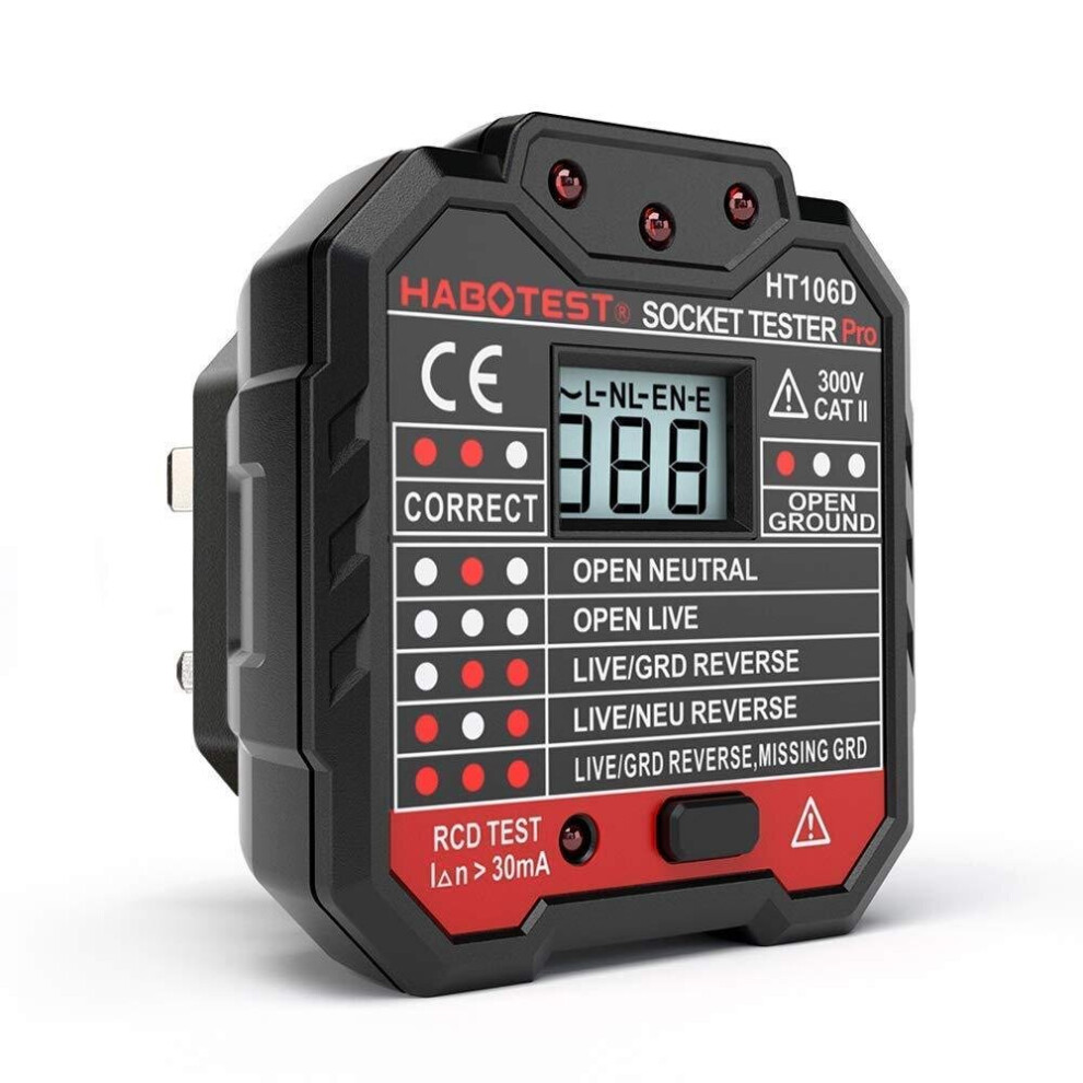 Quille Socket Tester Mains Outlet Tester With Lcd Display Neutral Live Earth Wire Testing Rcd Test - Uk Plug 725714139418