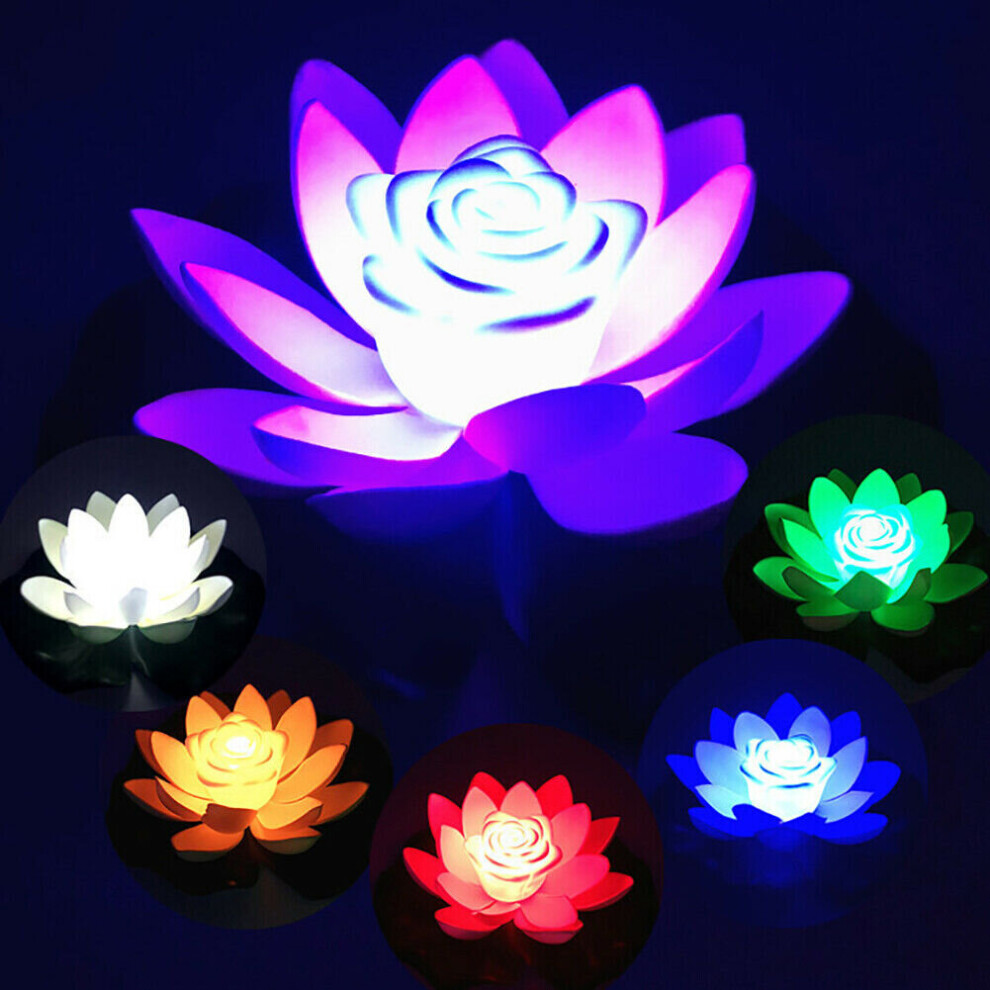 (Gradient) Floating Lily Lotus LED Light Wishing Lamp Pond Decoration