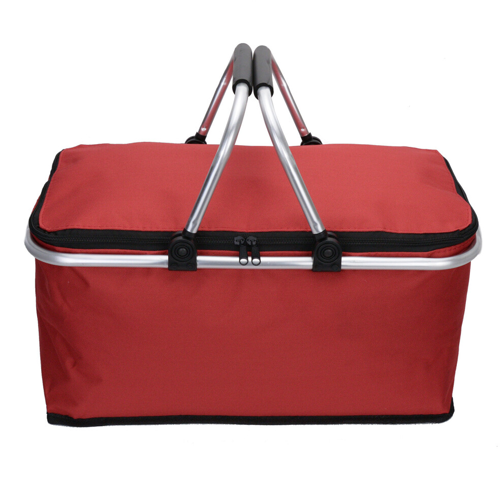 (red) Folding Lunch Picnic Camping Cooler Hamper Bag