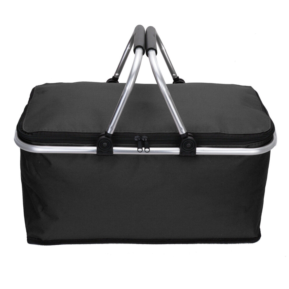 (black) Folding Lunch Picnic Camping Cooler Hamper Bag