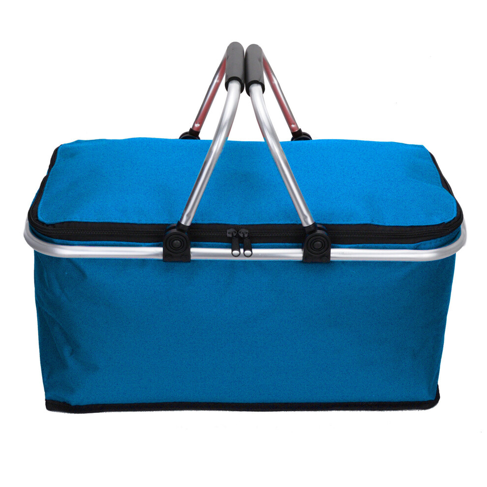 (blue) Folding Lunch Picnic Camping Cooler Hamper Bag