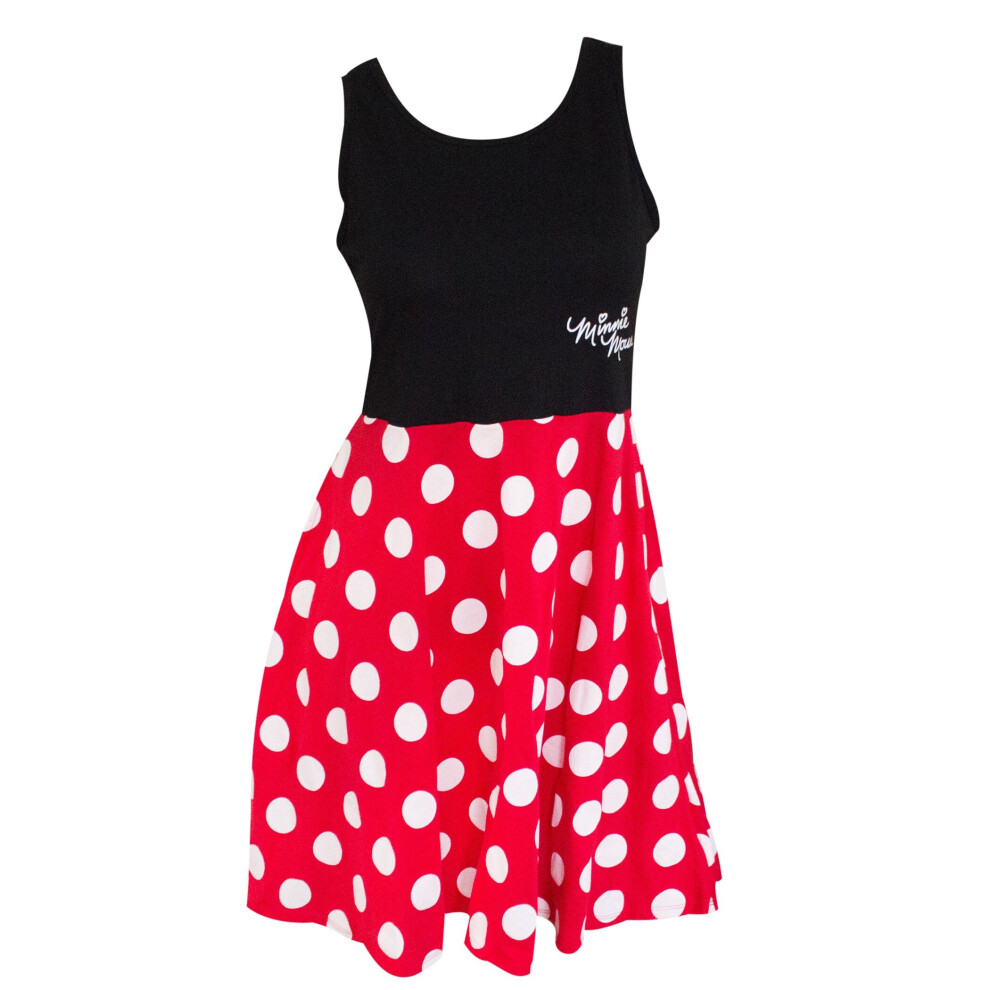 (Black) Minnie Mouse Women's Black And Red Polka Dot Dress