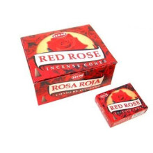 Hem Rode Roos - Doos Van 12 Dozen, 10 Kegels Elk - Wierook Uit India