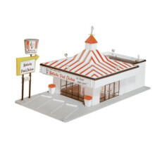 Trens vistosos kits de constru      o de escala Ho-Kentucky Fried Chicken Drive-In destinado a idades de 14 anos e     vermelho branco