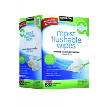 Kirkland Signature Moist Flushable Wipes - Enhanced Clean, Vitamin E & Aloe, Alcohol-Free, 632 Wipes (10x60 + 2x16 Travel Packs), Septic-Safe