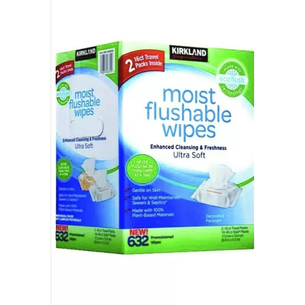 Kirkland Signature Moist Flushable Wipes Enhanced Cleansing & Freshness. 632 Wipes