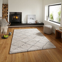 (120x170cm) Modern Royal Nomadic 5413 Moroccan Rugs in Cream Grey Shaggy Thick Soft Carpets