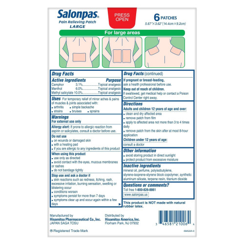 Salonpas, Fájdalomcsillapító Patch, Nagy, 6 Patch 1