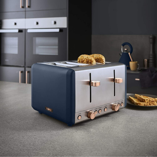Cavaletto 4 Slice Toaster, 1800W, Midnight Blue and Rose Gold