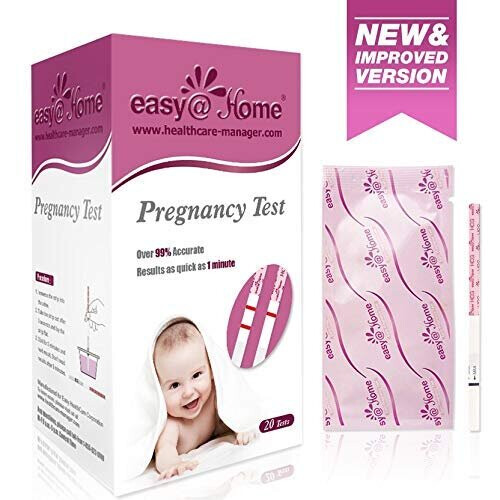 Easy@Home Pregnancy Test Strips Kit Powered by Premom Ovulation Predictor iOS and Android APP 20 HCG Tests