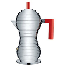 Alessi MDL02/6 R"Pulcina" Stove Top Espresso 6 cup coffee Maker in Aluminum casting Handle And Knob in Pa, Red