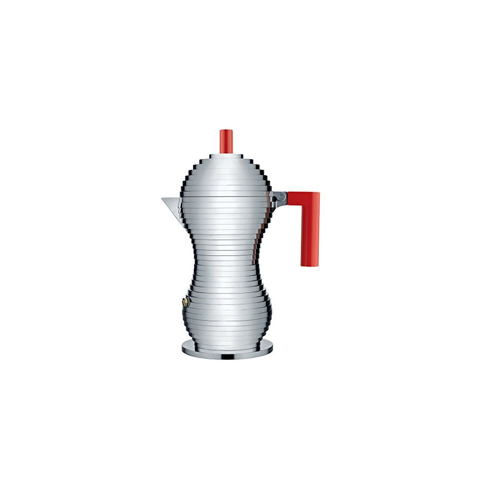 Alessi Mdl02/6 R"Pulcina" Stove Top Espresso 6 Cup Coffee Maker In Aluminum Casting Handle And Knob In Pa, Red