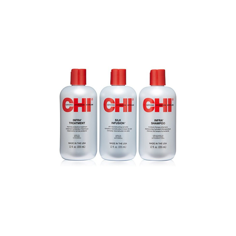 CHI Trio Kit with CHI Infra Shampoo CHI Infra Treatment and CHI Silk Infusion