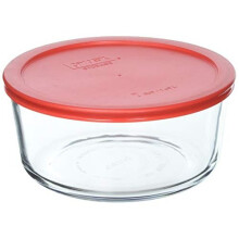 Pyrex Στρογγυλό Σκεύος 7 Φλιτζανιών με Πλαστικό Καπάκι, Σε Συσκευασία 4, Κόκκινο
