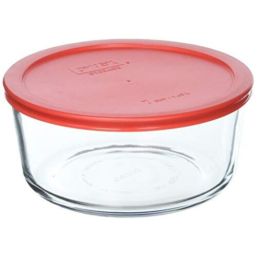 Pyrex Pyrex Στρογγυλό Σκεύος 7 Φλιτζανιών με Πλαστικό Καπάκι, Σε Συσκευασία 4, Κόκκινο