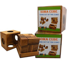 Soma Cube Puzzel Hout met 50 Speelkaarten 3D Breinbreker Groot Formaat