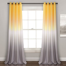 Lush Decor Ombre Fiesta Curtains Room Darkening Window Panel Set for Living Dining Bedroom (Pair) 84" x 52" Yellow and Gray