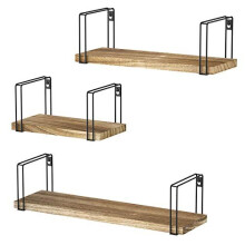 SRIWATANA Rustic Floating Shelves Wood Wall Shelves Set of 3 Wall Mounted Storage Shelves for Bedroom Living Room Kitchen Bathroom