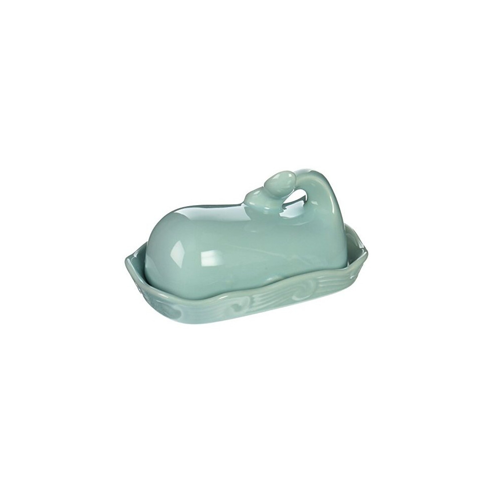 Creative Co-op DA4866 Aqua Whale Shaped Butter Dish with Lid