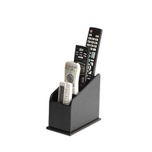 JACKCUBE Design 4-Compartment Black Leather Remote Control Organizer - Media Storage Box MK292A