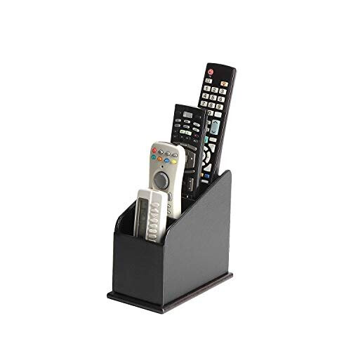 JACKCUBE Design 4-Compartment Black Leather Remote Control Organizer - Media Storage Box MK292A