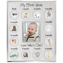Malden International Designs My First Years Beaded Two Tone Silver Metal Picture Frame, 3 Option, 1-3.5x4 & 12-1x1, Silver