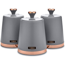 Tower T826131GRY Cavaletto Set of 3 Storage Canisters, Grey/Rose Gold
