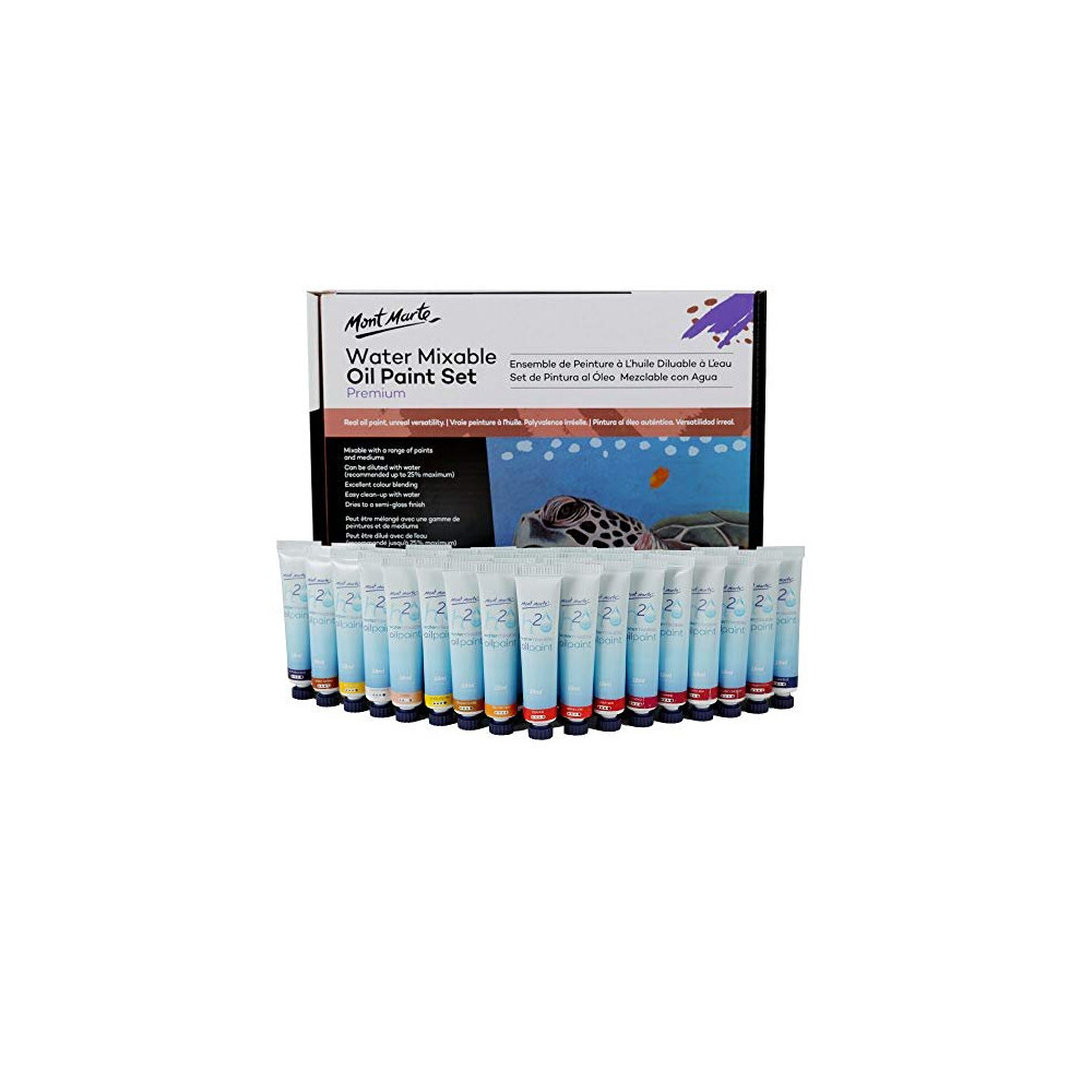 Mont Marte Premium H2O Water Mixable Oil Paint Set 36 Piece 18ml Tubes. Mixable with a Range of Mediums. Easily Washes Up with Water.