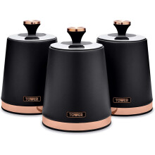 Tower T826131BLK Cavaletto Set of 3 Storage Canisters, Black/Rose Gold