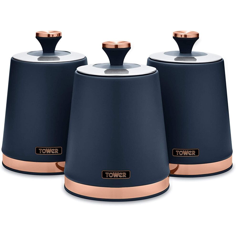 3pc Tower Cavaletto Storage Canisters Set - Midnight Blue