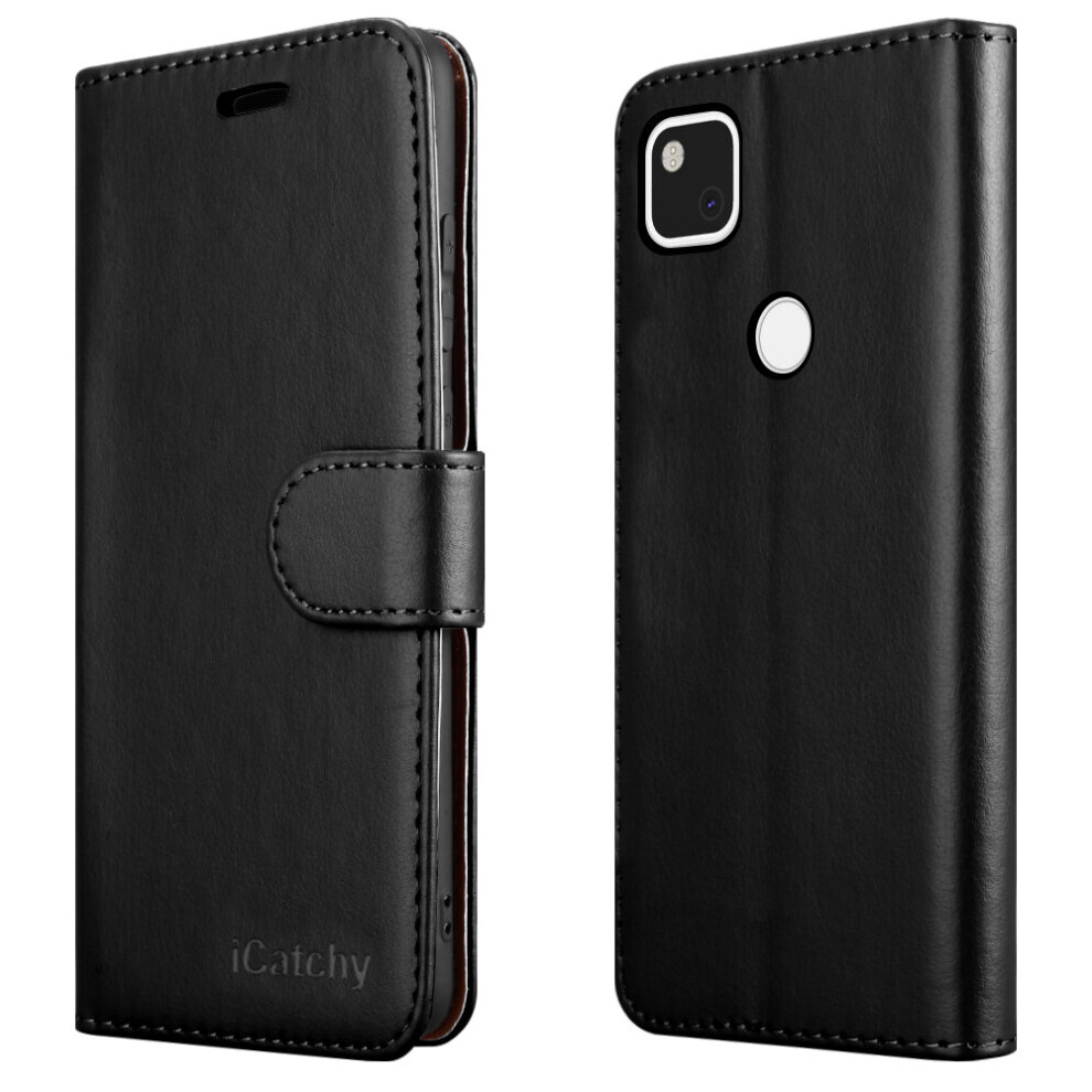(Black) For Google Pixel 4A Leather Wallet Case Black 5056298005406